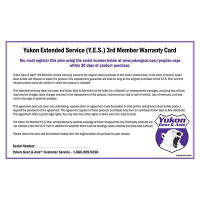 Extended Service (Yes) Plan Warranty For Rear Axle Housings Y.E.S. 3RD Member Extended Service Warranty Yukon Gear